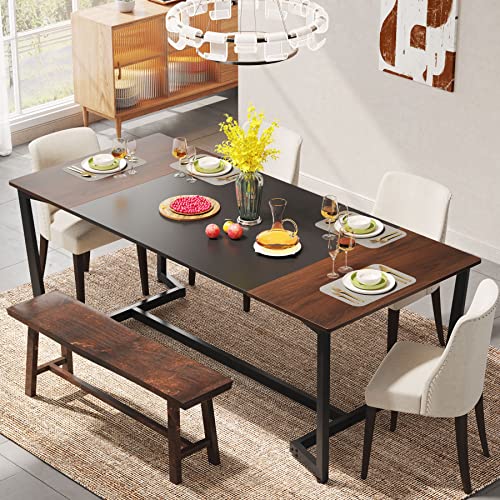 Tribesigns Dining Table for 6, Industrial Kitchen Table Dining Room Table, 71 inch Rectangular Dining Table for Kitchen Home Furniture, Metal Frame, Rustic Brown & Black