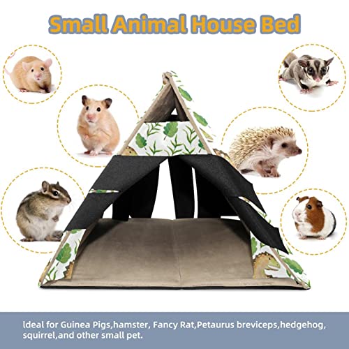 RATGDN Small Pet Hideout Dinosaur Leaves Pattern Hamster House Guinea Pig Playhouse for Dwarf Rabbits Hedgehogs Chinchillas