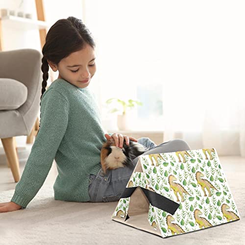 RATGDN Small Pet Hideout Dinosaur Leaves Pattern Hamster House Guinea Pig Playhouse for Dwarf Rabbits Hedgehogs Chinchillas