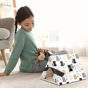 RATGDN Small Pet Hideout Funny Cats and Paws Pattern Hamster House Guinea Pig Playhouse for Dwarf Rabbits Hedgehogs Chinchillas