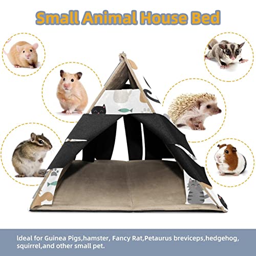 RATGDN Small Pet Hideout Funny Cats and Paws Pattern Hamster House Guinea Pig Playhouse for Dwarf Rabbits Hedgehogs Chinchillas