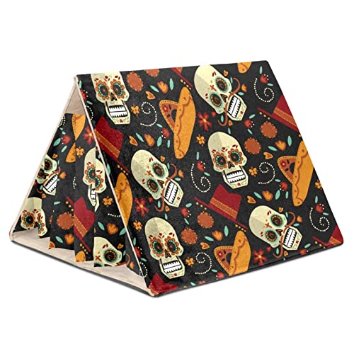 RATGDN Small Pet Hideout Dia De Muertos Sugar Skull Hamster House Guinea Pig Playhouse for Dwarf Rabbits Hedgehogs Chinchillas