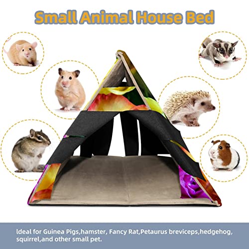 RATGDN Small Pet Hideout Colorful Flower Rose Hamster House Guinea Pig Playhouse for Dwarf Rabbits Hedgehogs Chinchillas