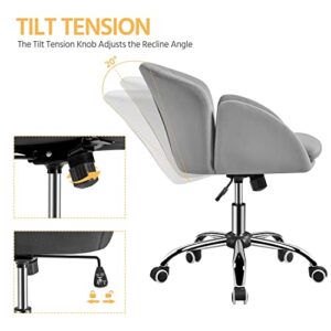 Topeakmart Cute Desk Chair for Home Office Makeup Vanity Chair with Armrests for Bedroom Modern Swivel Rolling Chair for Women Light Gray