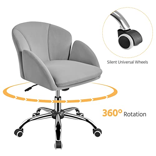 Topeakmart Cute Desk Chair for Home Office Makeup Vanity Chair with Armrests for Bedroom Modern Swivel Rolling Chair for Women Light Gray