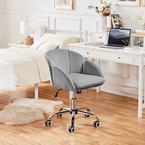 Topeakmart Cute Desk Chair for Home Office Makeup Vanity Chair with Armrests for Bedroom Modern Swivel Rolling Chair for Women Light Gray