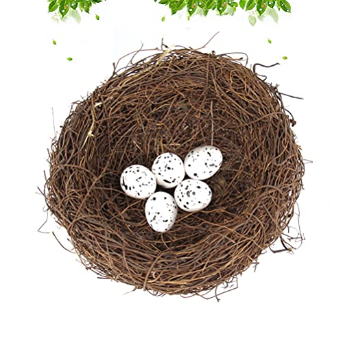 MAGICLULU 1 Set Artificial Birds Nest Handmade Easter Rattan Nest with Easter Eggs Country Style Simulation Twig Bird Nest