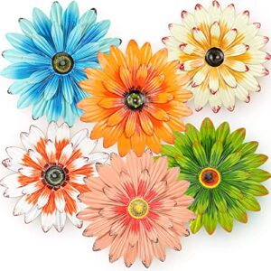 zhehao 6 pcs metal flower wall art decor 8 inch sunflower wall decorations hanging outdoor metal wall art multicolored handmade metal flowers outdoor decor (elegant color)