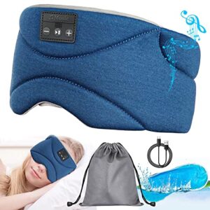bluetooth sleep mask with 24 white noise, ultra-thin speaker cold pack blockout bluetooth eye mask sleep headphones for side sleepers, airplane, travel, cool gadgets for women man (blue)