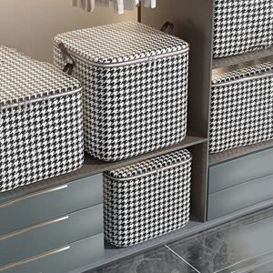 houndstooth clothing storage bins with double zipper & handle, cloth organizer sheets organizer for closet, large storage bags, folding storage box, stackable storage bins
