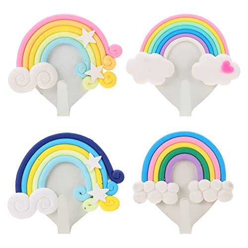 Cabilock 4Pcs Clouds Star Rainbow Storage Hooks Adhesive Wall Hooks Sundries Hooks Wall Mounted Key Coat Hat Hanger for Bathroom Living Room Bedroom