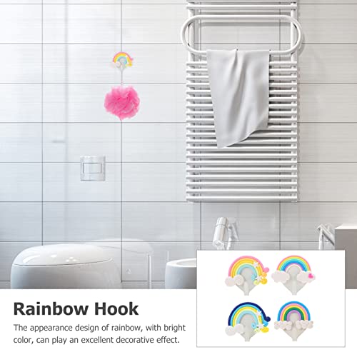 Cabilock 4Pcs Clouds Star Rainbow Storage Hooks Adhesive Wall Hooks Sundries Hooks Wall Mounted Key Coat Hat Hanger for Bathroom Living Room Bedroom