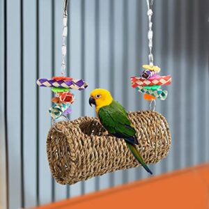 Parrot Grass Woven Tunnel Bird Chewing Relaxing Swing Bird Woven House Toy with Hole Birdcage Accessories for Cockatiel Budgie Hamster