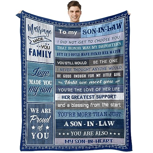 Sqovulw Son in Law Gifts from Mother in Law, Gifts for Son in Law Christmas Blanket, Gift Ideas for Son-in-Law, Best Son in Law Gifts Throw Blanket 60x50 Inch