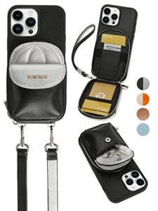 custype for iphone 14 pro max case wallet with card holder for women,crossbody case with strap wrist lanyard,protective leather case purse with mini bag for apple iphone 14 pro max, 6.7inch, black