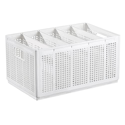 MILILOVE 1 Pack Closet Drawer Organizer, With 4 Dividers, X-Large Size 17.7 * 11.4 * 9.1” Collapsible Plastic Closet Storage Basket Bins Cubes Organizer with Handles for Robe T-Shirt Pants