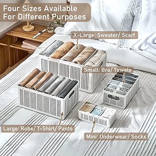 MILILOVE 1 Pack Closet Drawer Organizer, With 4 Dividers, X-Large Size 17.7 * 11.4 * 9.1” Collapsible Plastic Closet Storage Basket Bins Cubes Organizer with Handles for Robe T-Shirt Pants