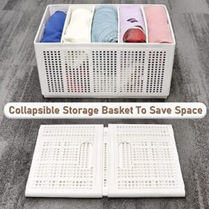 MILILOVE 1 Pack Closet Drawer Organizer, With 4 Dividers, X-Large Size 17.7 * 11.4 * 9.1” Collapsible Plastic Closet Storage Basket Bins Cubes Organizer with Handles for Robe T-Shirt Pants