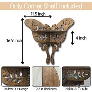 Corner Shelf Wall Mount - 2 Tier Large 17” Crystal Shelf Display - Moth Floating Shelves Wall Shelf - Boho Butterfly Moon & Star Design Spiritual Gift Zen Decor Yoga Corner Decor Home Bedroom Office