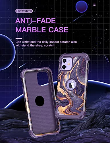 LONTECT for iPhone 12 Case/iPhone 12 Pro Case Shockproof 3 in 1 Heavy Duty Hybrid Sturdy High Impact Rugged Durable Protective Cover Girls Women Case for Apple iPhone 12/12 Pro,Marble/Dark Purple