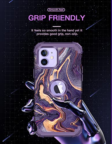 LONTECT for iPhone 12 Case/iPhone 12 Pro Case Shockproof 3 in 1 Heavy Duty Hybrid Sturdy High Impact Rugged Durable Protective Cover Girls Women Case for Apple iPhone 12/12 Pro,Marble/Dark Purple