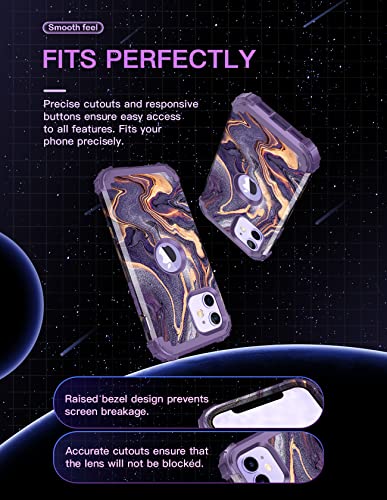 LONTECT for iPhone 12 Case/iPhone 12 Pro Case Shockproof 3 in 1 Heavy Duty Hybrid Sturdy High Impact Rugged Durable Protective Cover Girls Women Case for Apple iPhone 12/12 Pro,Marble/Dark Purple