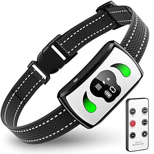 [2023 Upgrade] Bark Collar with Additional Mini Remote - Dog Bark Collar with 4 Training Modes - IPX7 Waterproof Dog Shock Collar for Indoor, Garden & Courtyard, Safe Bark Collar for Most Breed Sizes