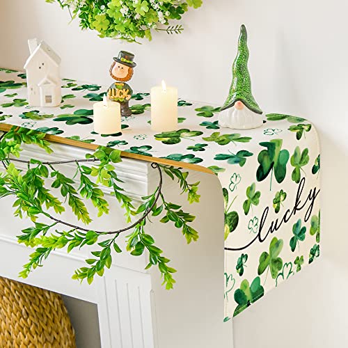 Artoid Mode Shamrock Lucky St. Patrick's Day Table Runner, Spring Holiday Kitchen Dining Table Decor for Indoor Outdoor Home Party Decor 13 x 72 Inch