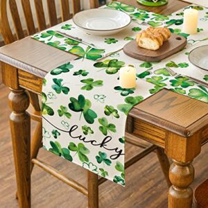 Artoid Mode Shamrock Lucky St. Patrick's Day Table Runner, Spring Holiday Kitchen Dining Table Decor for Indoor Outdoor Home Party Decor 13 x 72 Inch