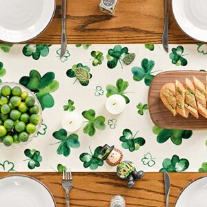 Artoid Mode Shamrock Lucky St. Patrick's Day Table Runner, Spring Holiday Kitchen Dining Table Decor for Indoor Outdoor Home Party Decor 13 x 72 Inch