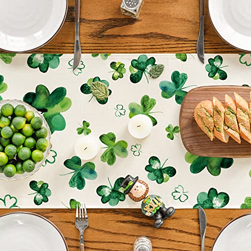 Artoid Mode Shamrock Lucky St. Patrick's Day Table Runner, Spring Holiday Kitchen Dining Table Decor for Indoor Outdoor Home Party Decor 13 x 72 Inch