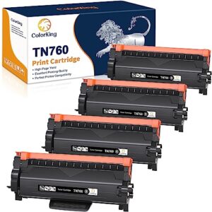 colorking tn760 tn730 toner for brother printer replacement tn-760 tn-730 toner cartridge black high yield compatible for brother hl-l2370dw hl-l2350dw hl-l2395dw mfc-l2710dw mfc-l2750dw (4 pack)