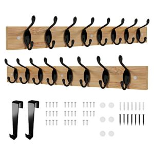 chez pao coat rack wall mount (2 pack) bamboo coat hangers for wall with 8 hooks - wall mounted coat rack - wall coat rack - coat hanger wall mount