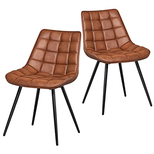 Topeakmart Set of 2 Dining Chairs Modern Tufted PU Leather Kitchen Chair with Cushioned Seat Backrest for Lounge Room Living Room, Brown