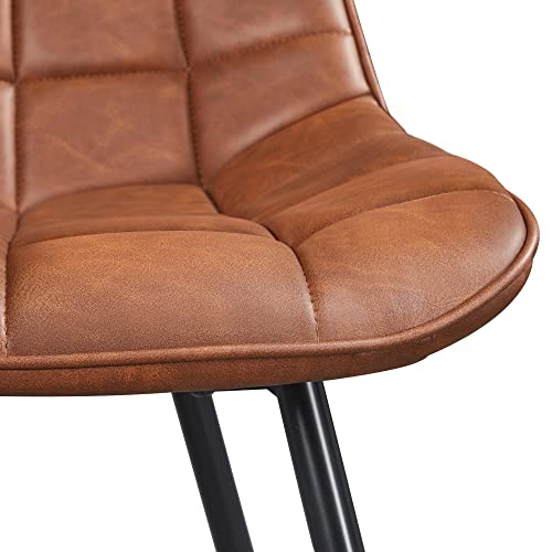 Topeakmart Set of 2 Dining Chairs Modern Tufted PU Leather Kitchen Chair with Cushioned Seat Backrest for Lounge Room Living Room, Brown