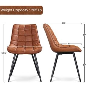 Topeakmart Set of 2 Dining Chairs Modern Tufted PU Leather Kitchen Chair with Cushioned Seat Backrest for Lounge Room Living Room, Brown