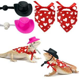 vehomy 4pcs valentine's day bearded dragon outfit bearded dragon cowboy hat & lizard bandana small pet love heart scarf cowboy costume accessories for lizard hamster leopard gecko