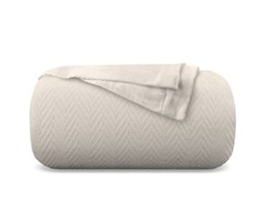 carressa linen pure cotton, luxury king size sand blanket herringbone pattern, lightweight, soft & cozy premium fall throw blanket for all seasons, 350gsm & 106x92 with free cotton pouch