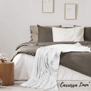 Carressa Linen Pure Cotton, Luxury King Size Sand Blanket Herringbone Pattern, Lightweight, Soft & Cozy Premium Fall Throw Blanket for All Seasons, 350GSM & 106X92 with Free Cotton Pouch