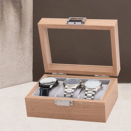 SXNBH 3 Slot Wooden Watch Display Cabinet Box and Lock Storage Rack Storage Box for Men and Women