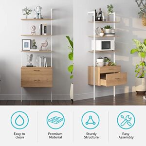 CECER Bookshelf with Wood Drawers and Matte Steel Frame for Small Places Bedroom Office Apartment