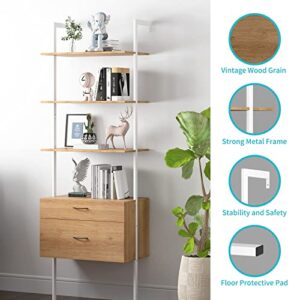 CECER Bookshelf with Wood Drawers and Matte Steel Frame for Small Places Bedroom Office Apartment