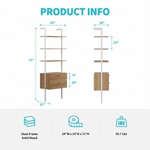 CECER Bookshelf with Wood Drawers and Matte Steel Frame for Small Places Bedroom Office Apartment