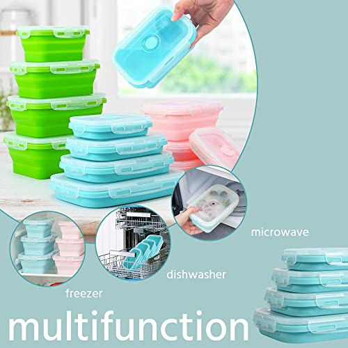 Collapsible Food Storage Containers with Lids - Silicone Container - Adjustable Food Storage Container - Bento Collapsable Lunch Box - Collapsible Camping Set - Collapsible Bowls with Lids - Meal Prep Containers Reusable - Travel Food Containers Set of 4
