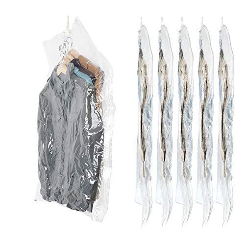 SunHorde Hanging Vacuum Storage Bags for Clothes 6 Pack Large Hanging Vacuum Sealed Bags, Hanging Space Saver Bags for Closet Organizer, Garment Cover Vacuum Sealer Bags for Travel