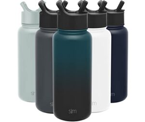 simple modern water bottle with straw lid vacuum insulated stainless steel metal thermos bottles | reusable leak proof bpa-free flask for gym, travel, sports | summit collection | 32oz, moonlight