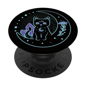 mystical witchy black cat crystal alchemy pastel goth moon popsockets swappable popgrip