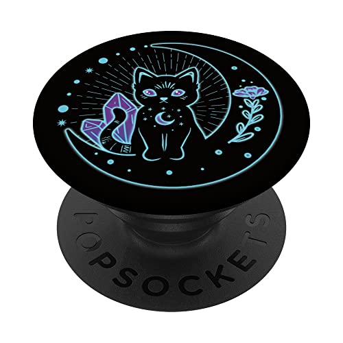 Mystical Witchy Black Cat Crystal Alchemy Pastel Goth Moon PopSockets Swappable PopGrip