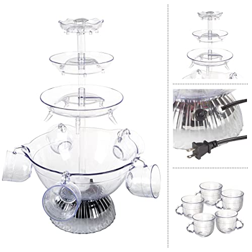 3-Tier Party Drink Dispenser – 1.5-Gallon Punch Fountain with LED Light Base and 5 Cups – Juice, Soda, or Mimosa Tower by Great Northern Party, Red