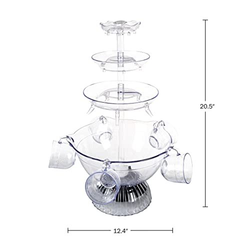 3-Tier Party Drink Dispenser – 1.5-Gallon Punch Fountain with LED Light Base and 5 Cups – Juice, Soda, or Mimosa Tower by Great Northern Party, Red